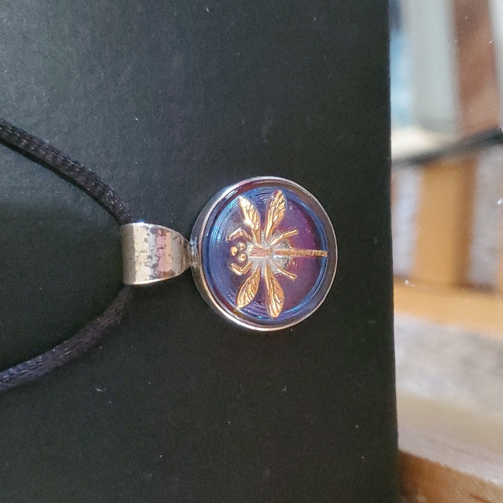 Sterling Silver Vintage Dragonfly Button Necklace